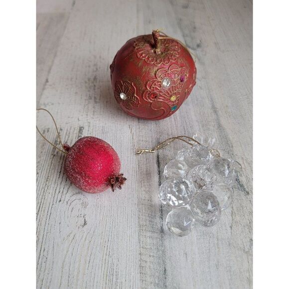 Unique fruit apple pomegranate grape ornament set Xmas - Picture 1 of 8